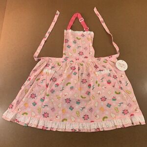 Charlies Project Kids Girls One Size Pink Holiday Printed Cotton Apron NWT